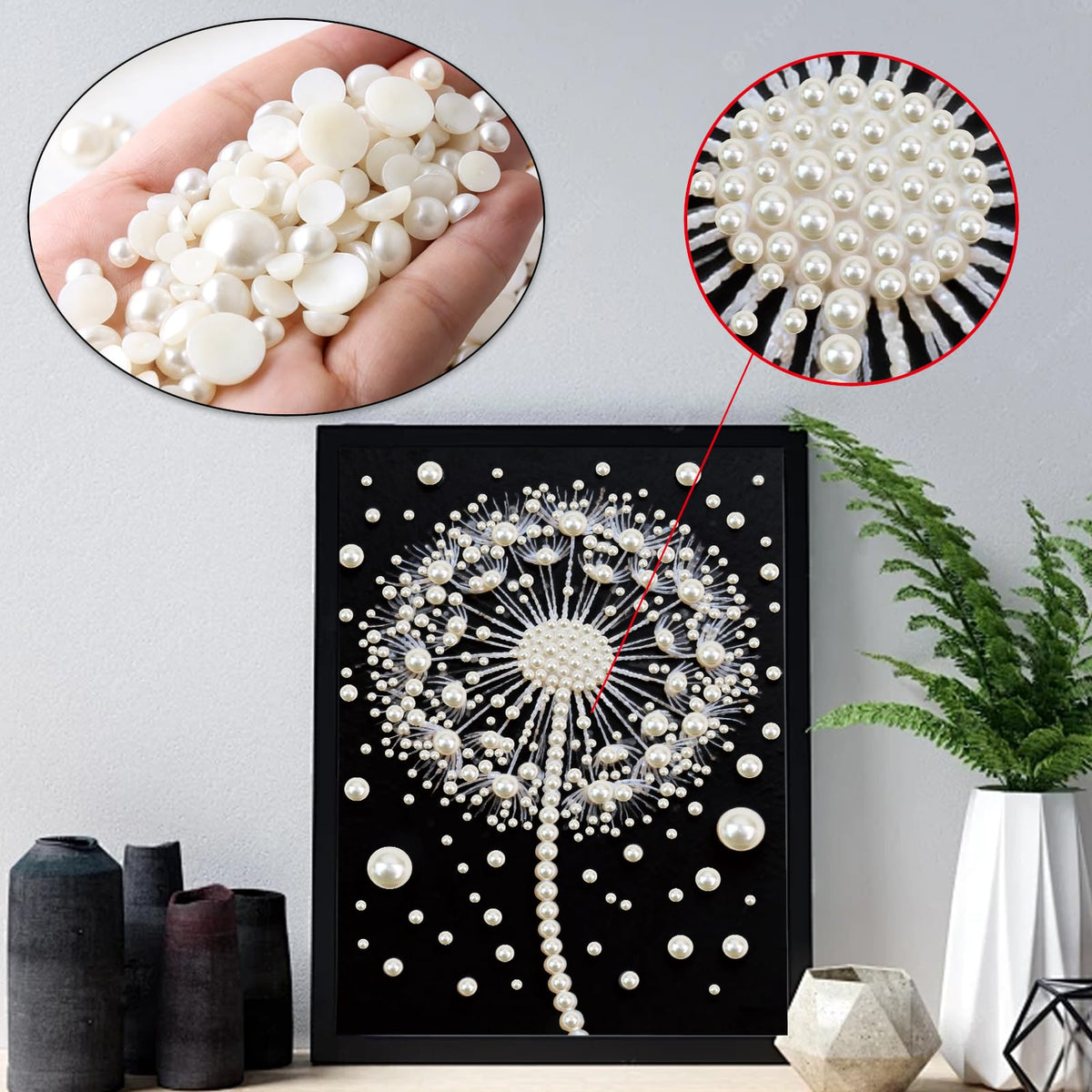 Stalente Pearl Diamond Painting Kits for Adults Dandelion, 5D Special Shape Diamond Art Kits for Beginners, Crystal Rhinestones Diamond Painting for Home Wall Decoration Gift 12×16inch, Flower