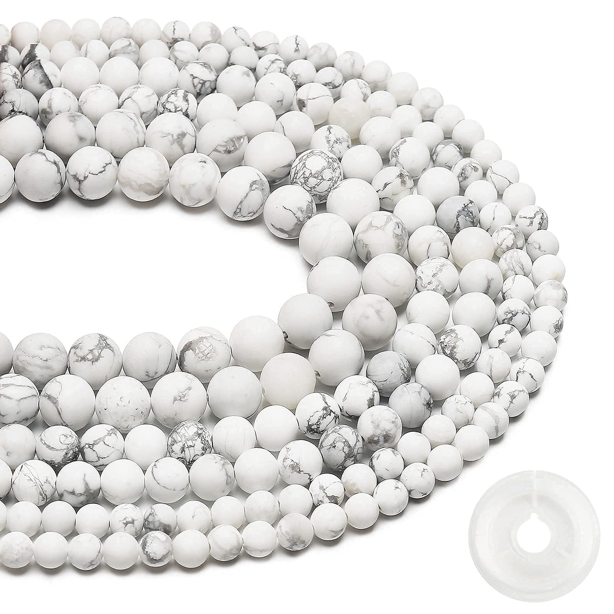 Natural Matte White Turquoise Beads, 6MM Round Frosted Unpolished Loose Gemstone Beads for Bracelet Necklace Jewelry Making, Energy Stone Healing Power with Stretch Beading Cord