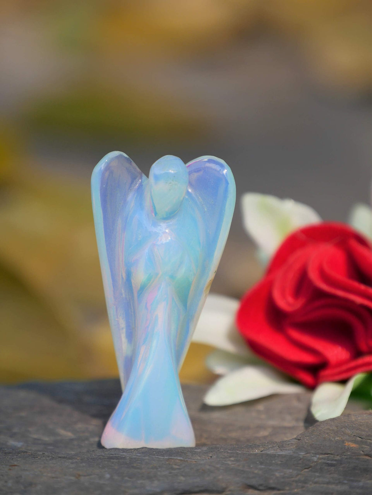 "Opalite Gemstone Guardian Angel Healing Crystal, Hand Carved Pocket Angel Figurine - Crystals for Positive Energy, Handmade Mini Statue for Love, Peace & Healing, Natural Gemstone Healing Figurine"