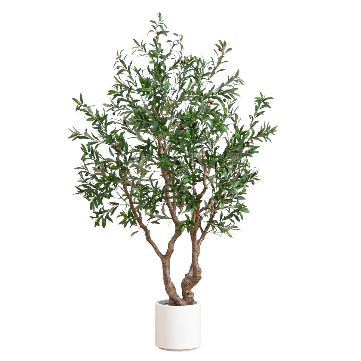 Nearly Natural 6ft. Artificial Grand Olive Tree in White Decorative Planter