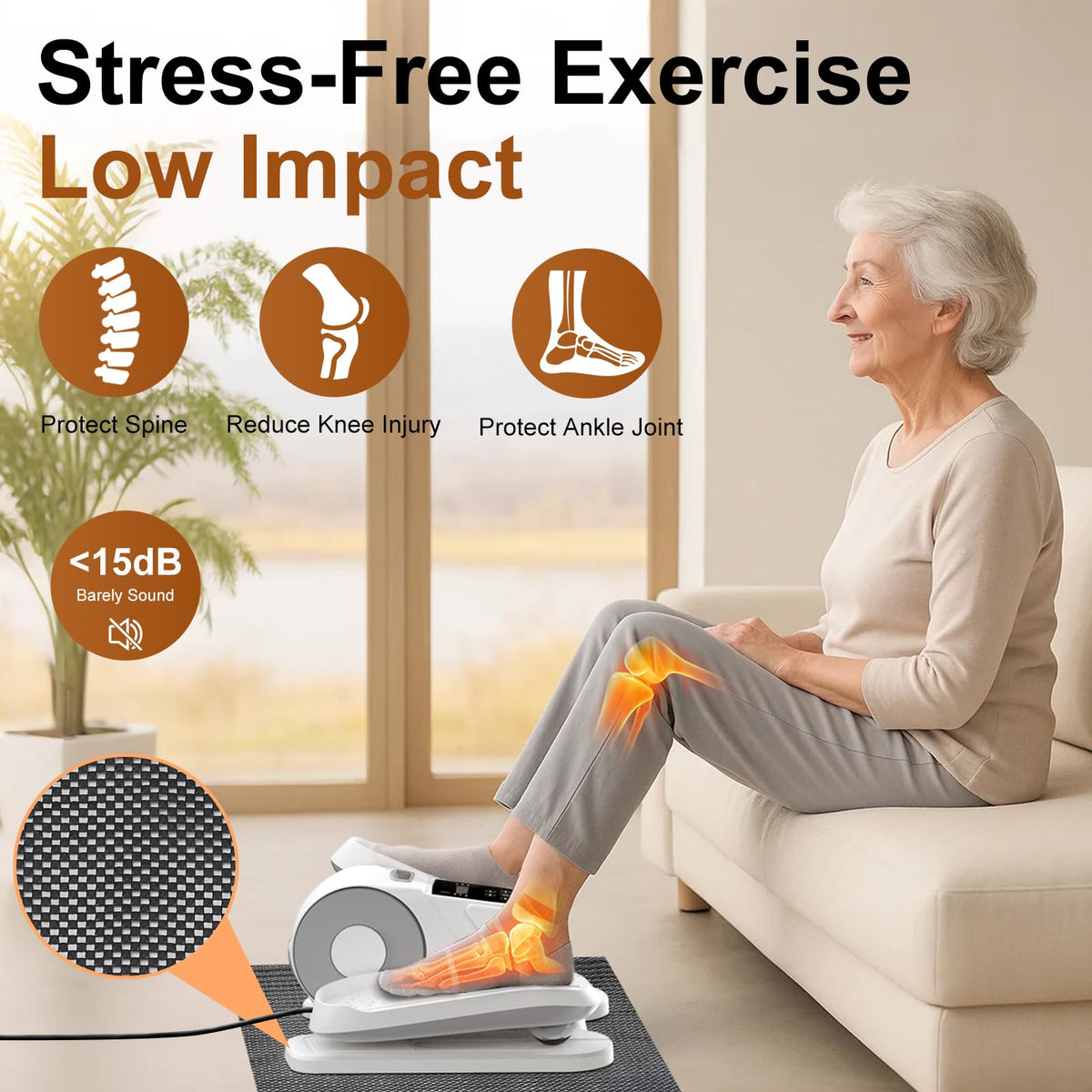 VIVURN® 028 Under Desk Elliptical 12 Speed 5 Modes Motorized Leg Exerciser While Sitting for Seniors As Seen on TV Low Impact Electric Pedal Exerciser with Non-Slip Mat Quiet for Home and Office