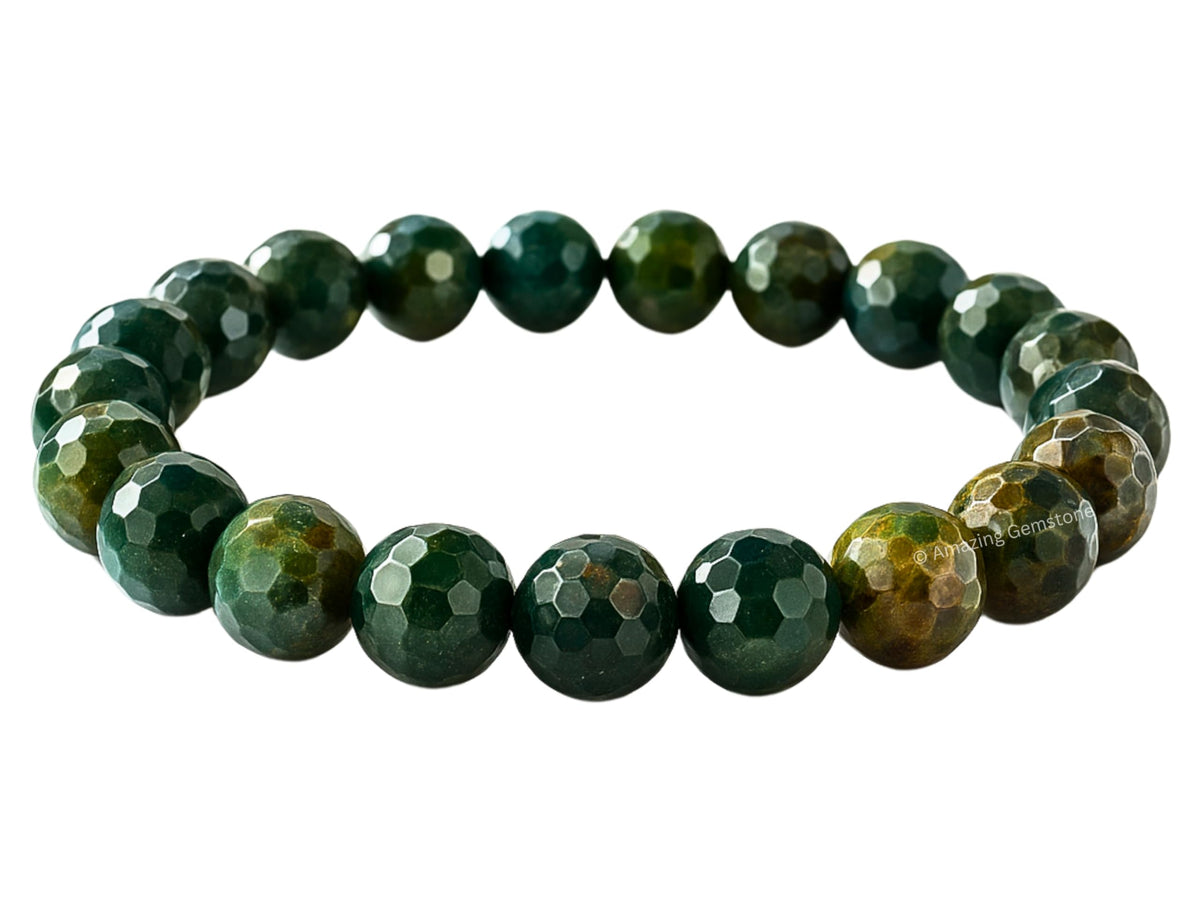 Amazing Gemstone Bloodstone Bracelet for Women - Chakra Mens Bracelet Protection Crystals and Healing Stones - Faceted Beaded Blessing Bracelet Spiritual Meditation Gift Christmas Stocking Stuffers