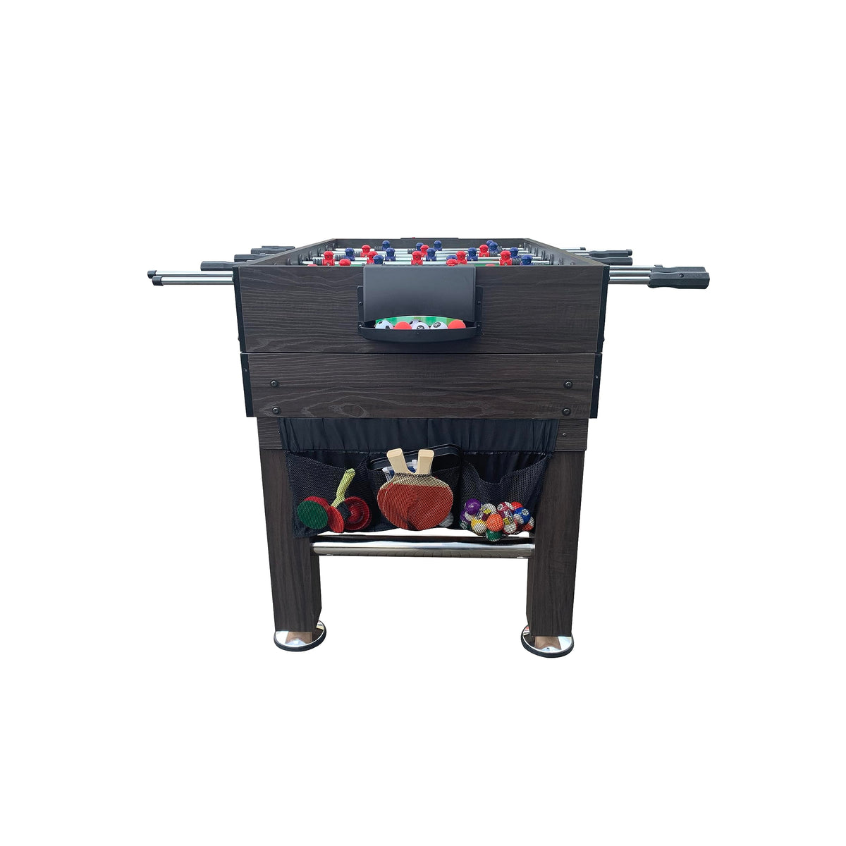 KICK Tetrad 55" 4-in-1 Multi Game Table (Brown) – Foosball, Billiards/Pool, Air Hockey & Ping Pong