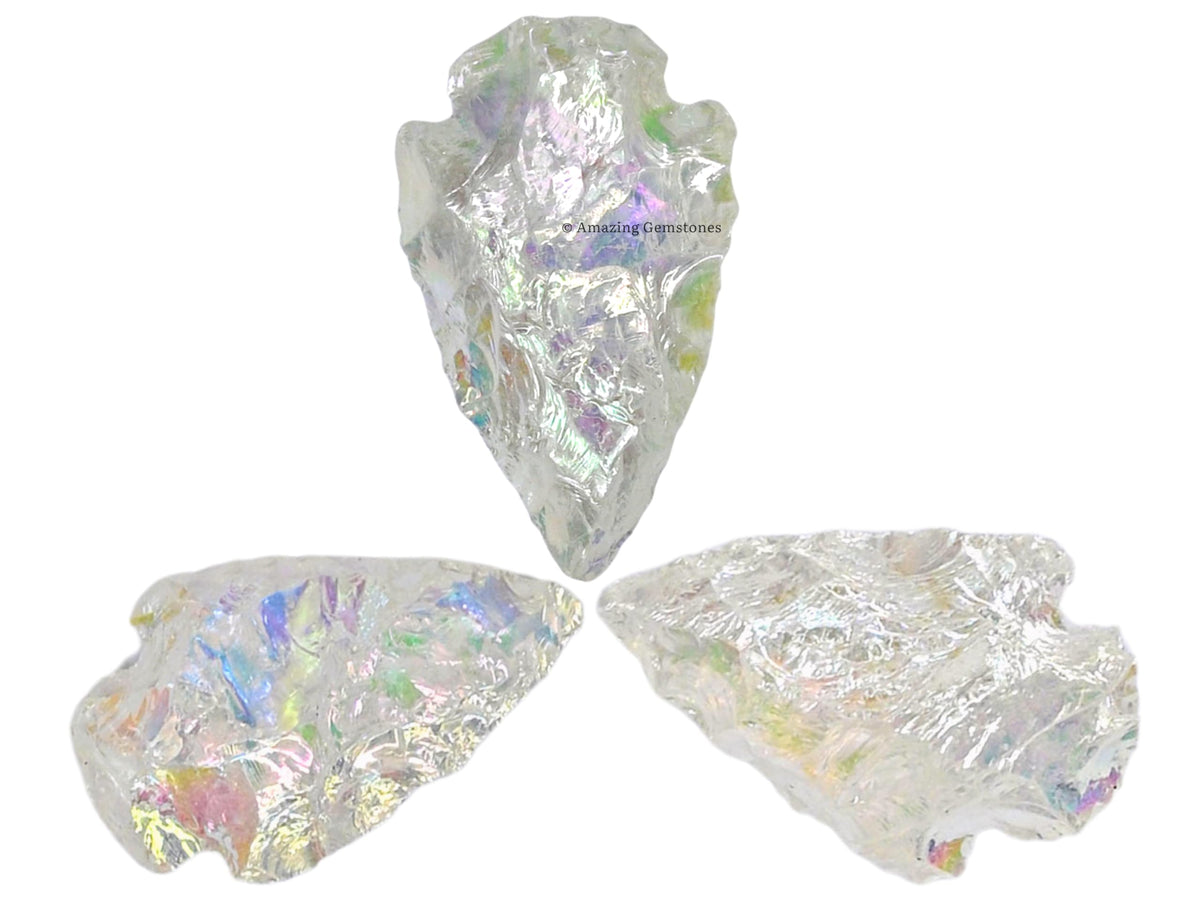 Amazing Gemstone 3 Pieces Angel Aura Quartz Arrowhead, Crystal and Healing Stone Flint Rock Arrow Head - 1 to 1.5 Arrowheads for DIY Project Craft Point Jewelry Making