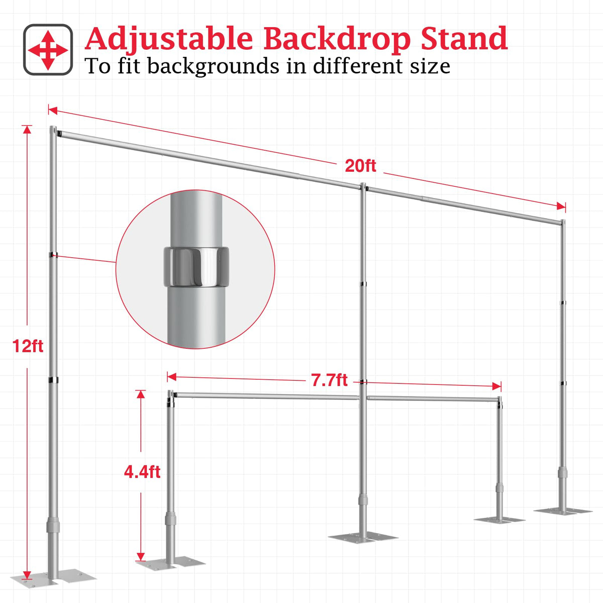EMART Backdrop Stand Heavy Duty 12ftx20ft, Adjustable Pipe and Drape Photo Background Support Kit, Metal Frame with Flat Base for Wedding Birthday Party Banquet Decorations