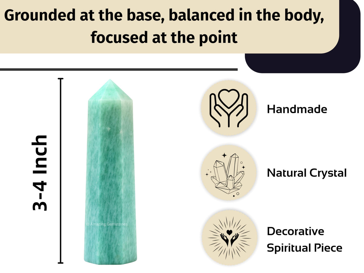 Amazing Gemstone Amazonite Crystal Towers ~ Natural Healing Crystal Point Obelisk for Reiki Healing and Crystal Grid (3" to 4" INCH)
