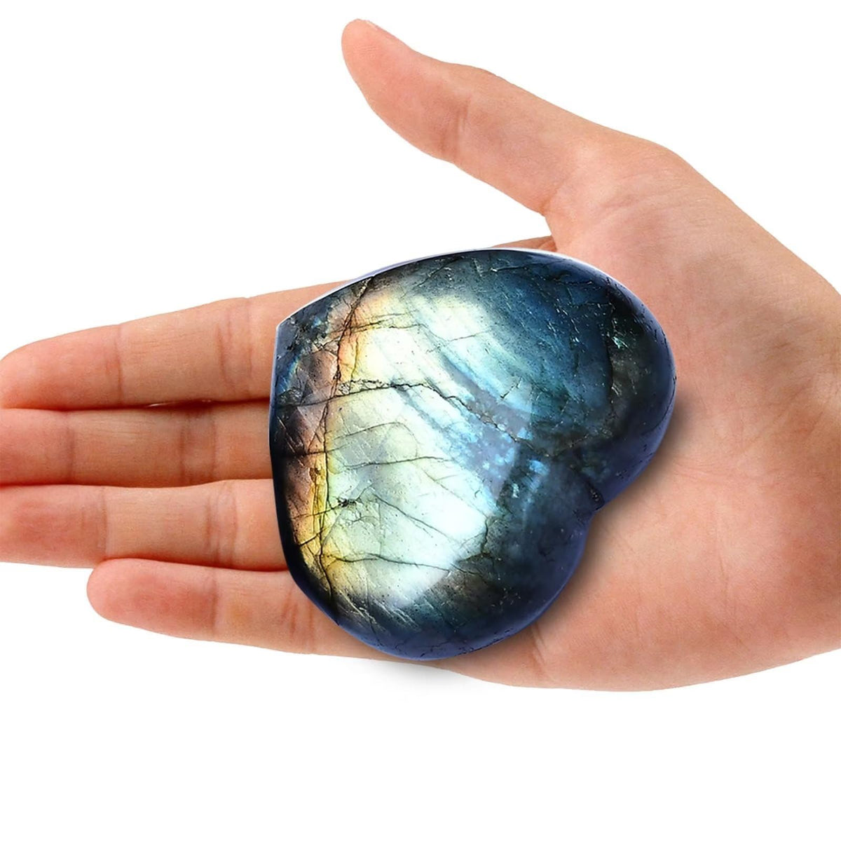 Large Heart Crystal Stones Healing Crystal Palm Polished Love Shaped Gemstones Blue Labradorite Heart Rock Meditation Gift 0.6-0.8Pounds