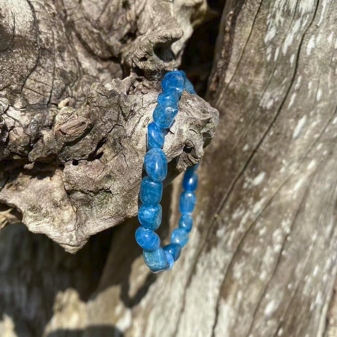 Blue Apatite Chips Bracelet 6MM | Natural Throat Chakra Crystal Beads Handmade Manifestation Motivation Bracelet - Adjustable Spiritual Jewelry | Beading Tool Kit - Fits for 6-7" Small Wrist
