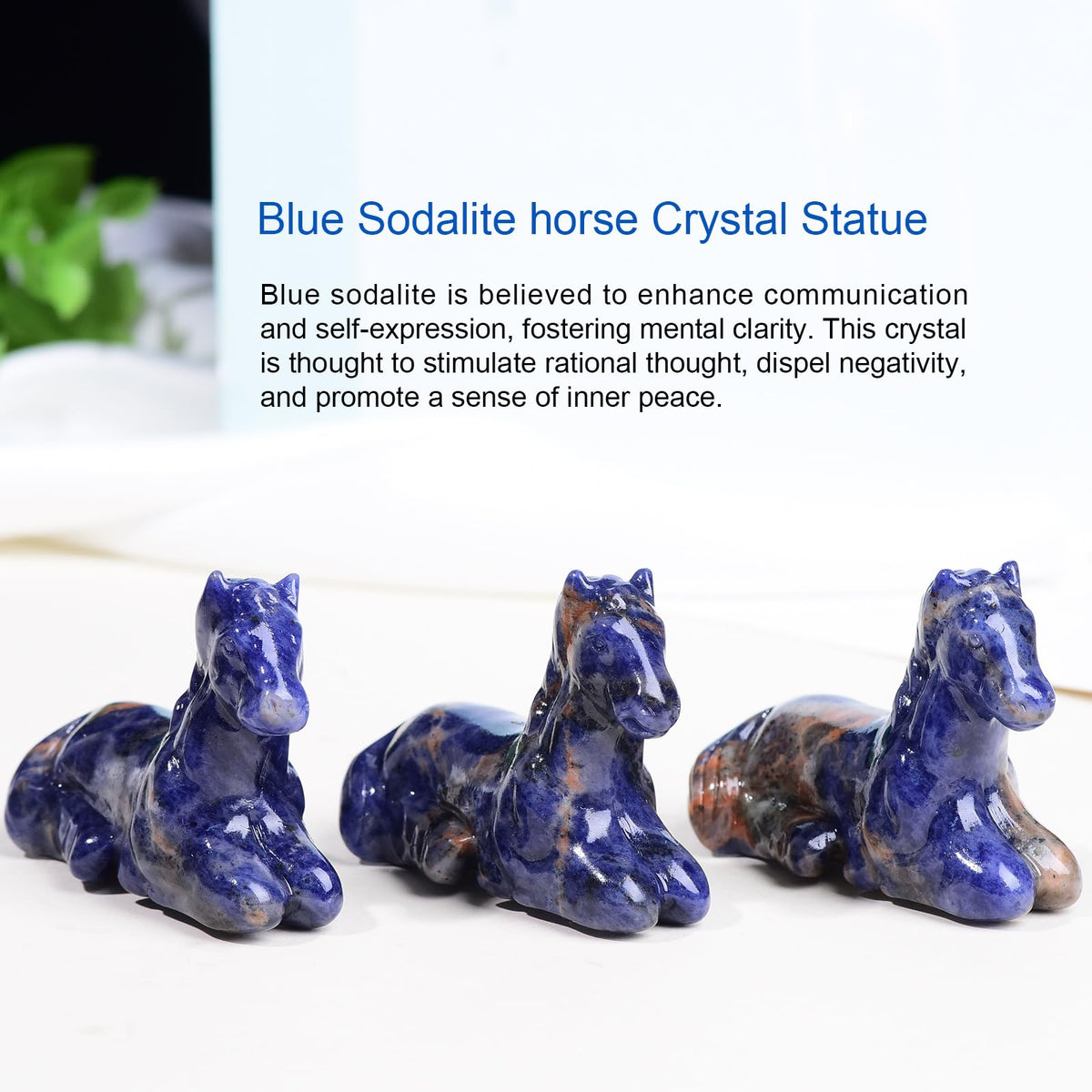 2.2 Inch Blue Sodalite Horse Crystal Figurines, Hand-Carved Healing Crystals Decor, White Horse Statues Stone Energy Gemstones, in Bedroom Office Meditation Horse Memorial Gifts for Men and Women