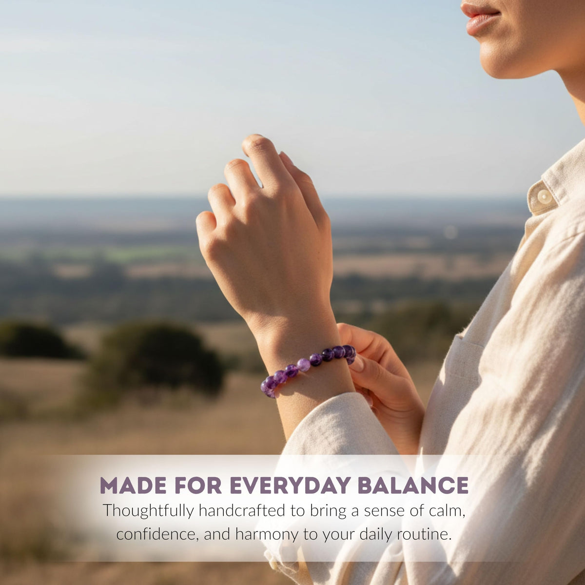 Cherry Tree Collection Dogtooth Amethyst Bracelet – Handmade 8mm Genuine Amethyst Beaded Bracelet for Men & Women – Healing, Protection & Positive Energy (Medium)