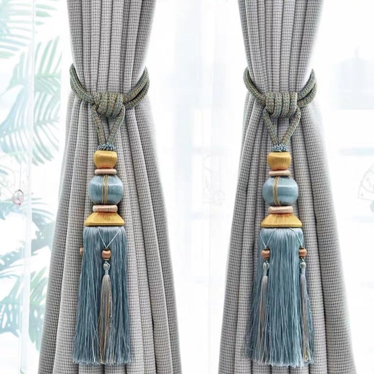 Paired Lantern Single Hanging Ball Tassels Curtains Buckle Sling Binding Lantern Tiebacks Handcrafted Braided Buckle Drapery Curtain Holdbacks Window Treatments for Home
