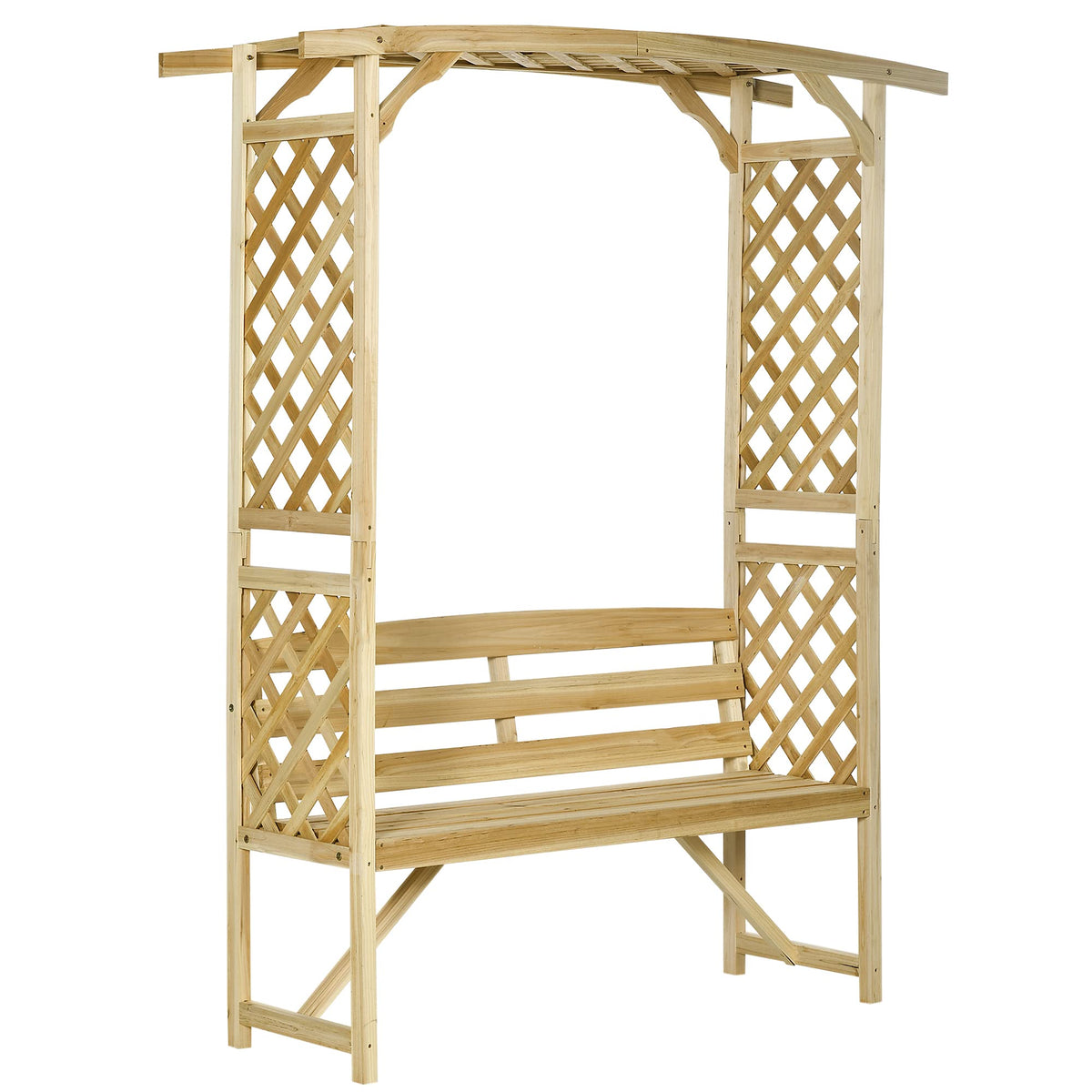 OVX Patio Garden Bench Arbor Arch with Pergola & 2 Trellises, 3-Seat Natural Wooden Outdoor Bench for Grape Vines & Climbing Plants – Backyard Decor, Natural