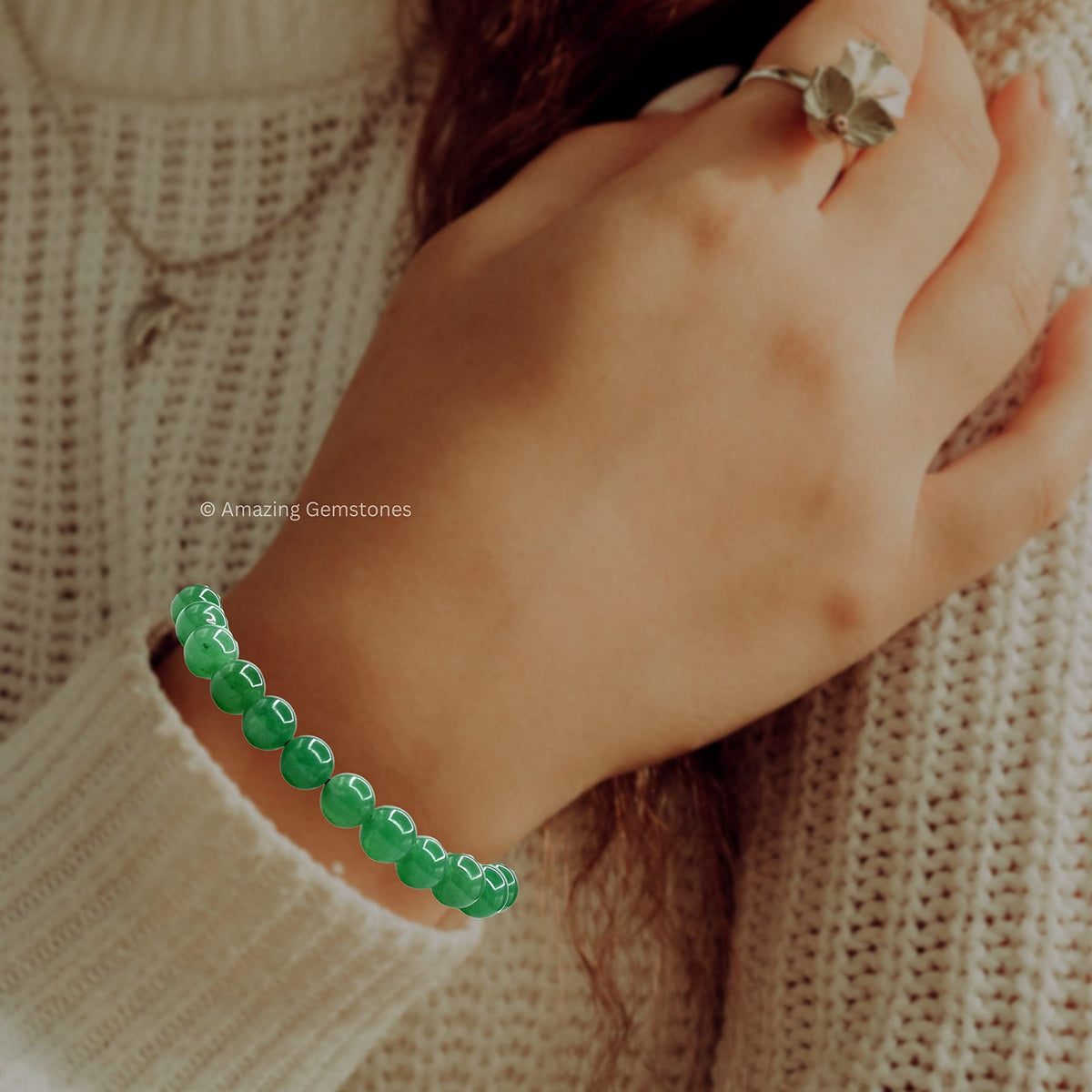 Amazing Gemstone Green Aventurine Bracelet, Gifts For Men & Women - Protection Healing Crystal Bracelet - 8mm Gemstone Beaded Adjustable Bracelet, Pulseras Para Hombres Mujer Stocking Stuffers