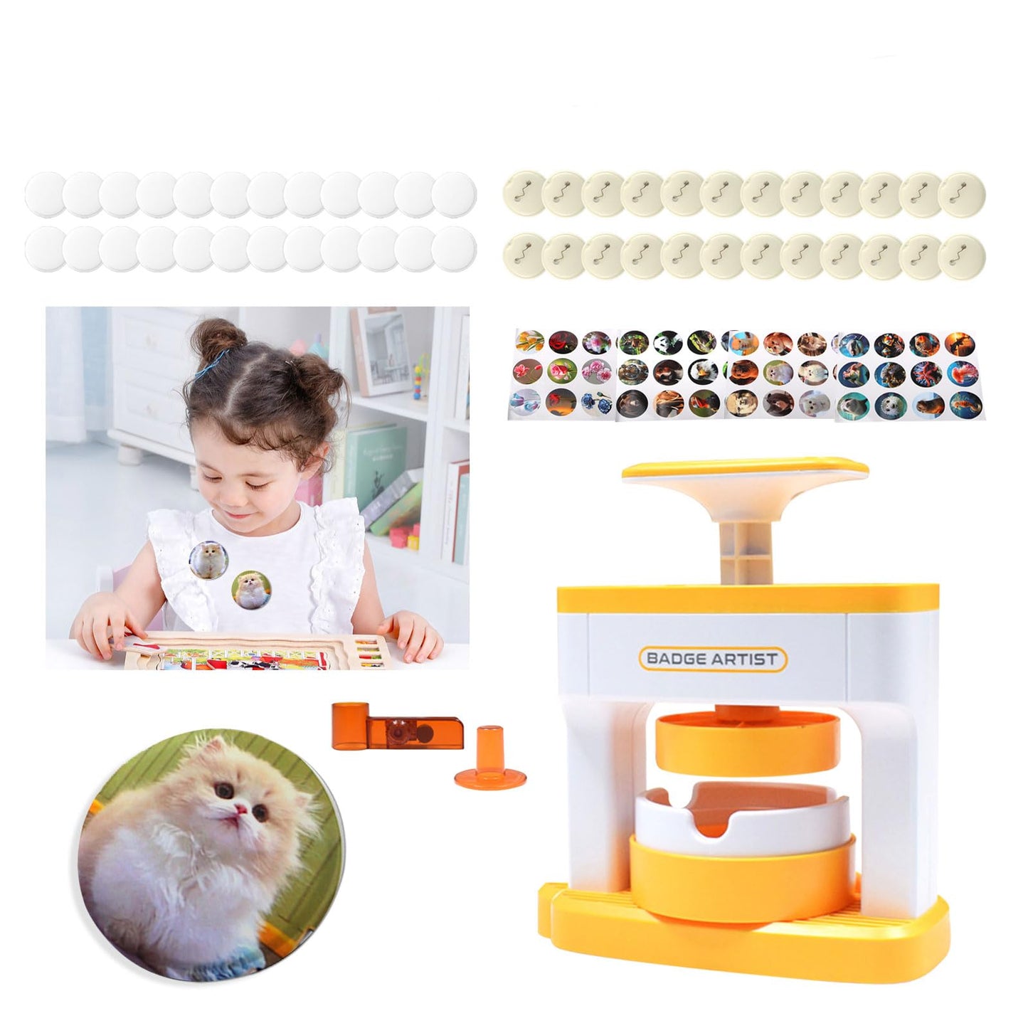 Button Maker Machine,2.71inch Pin Maker Machine with 48 pcs Button Parts,DIY Pin Button Maker Press Machine with Blank Round Sheet,Badge Protective Cover, Circle Cutter,Magic Book Present Box