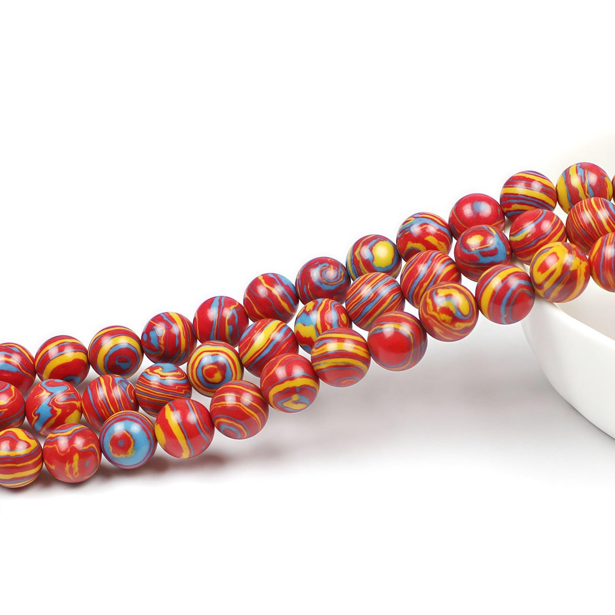 MJDCB Synthesis Colour Malachite Beads Beautiful Fashion Round Stone Beads for DIY Jewelry Making 15" (8mm, Blue - red - Yellow)