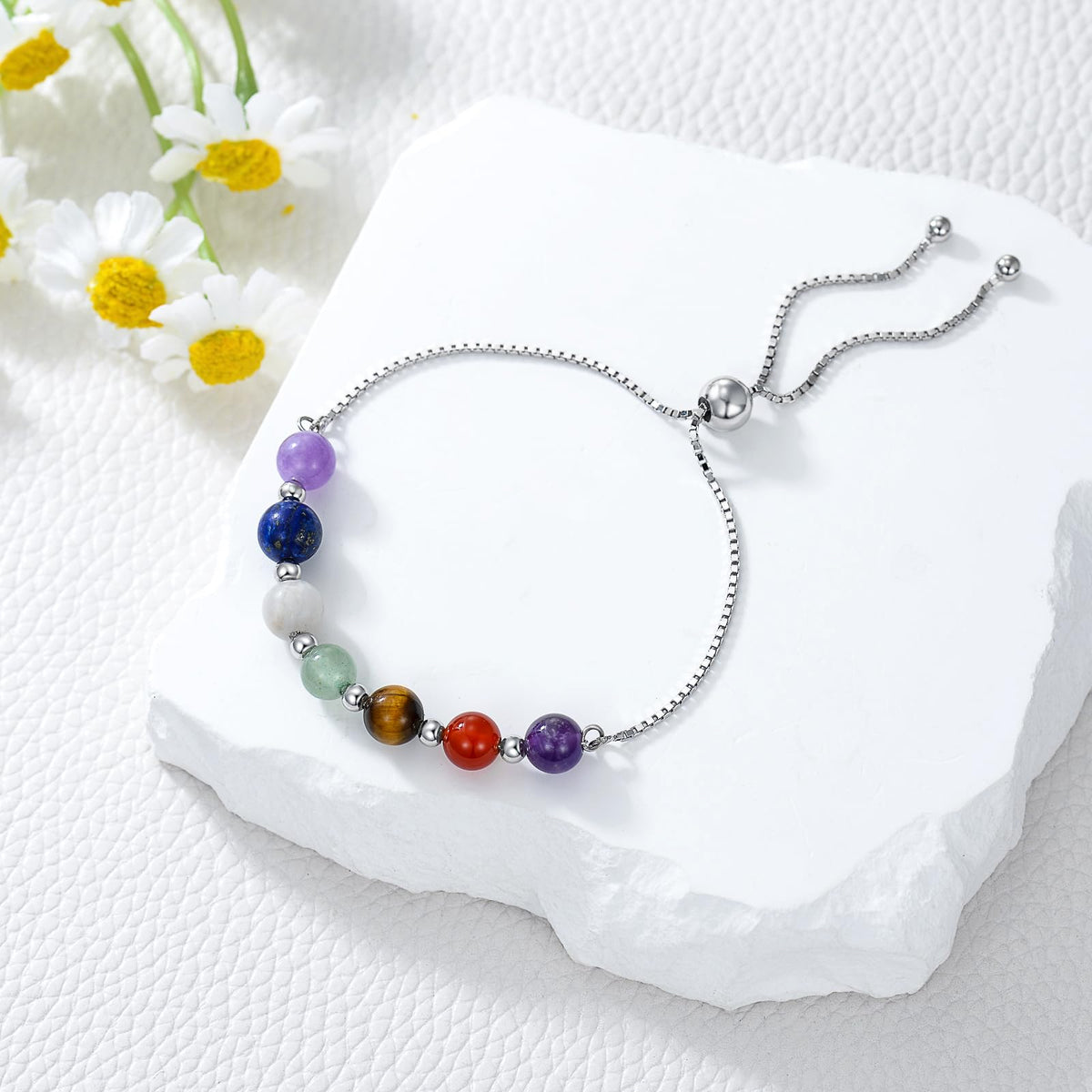 LWQQWL 7 Chakra Bracelet for Women 925 Sterling Silver Beads Chakra Bracelet 6mm Healing Stone Jewelry Gifts