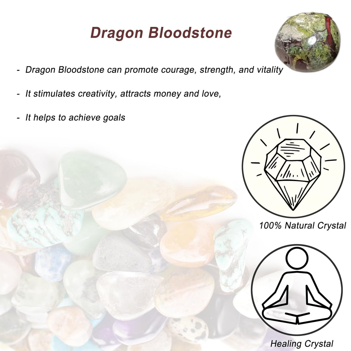 Erliway Dragon Bloodstone Healing Crystal Stones, 1.25-2.0" Large Reiki Healing Gemstones Natural Tumbled Polished Stones for Energy Witchcraft Therapy Meditation