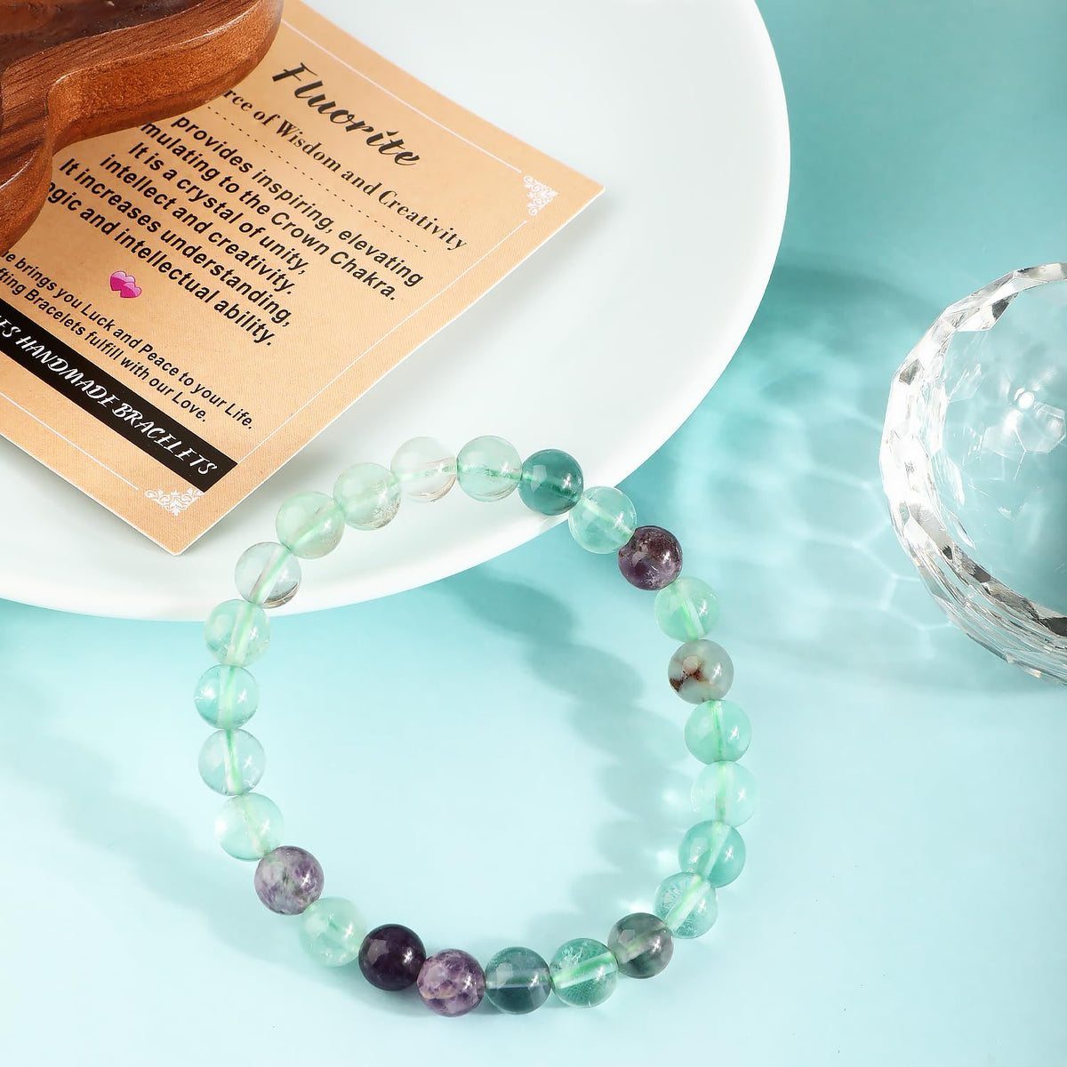 AD Beads 10mm Handmade Fluorite Elastic Bracelet – Natural Gemstone for Is the source of Wisdom and Creativity – Meditation, Yoga, Healing and Energy Gift for Men Women