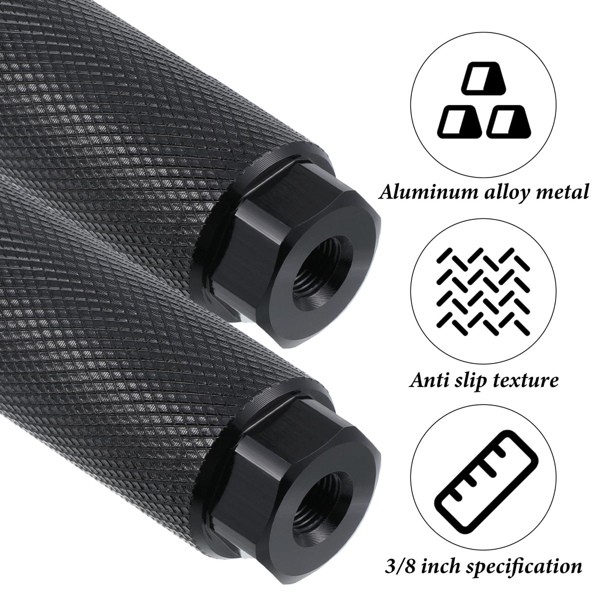 Zelphvt 2 PCS Black Bike Foot Pegs, 3/8 inch Aluminum Alloy Anti-Skid Bicycle Pegs Stunt Peg Mountain Bike Cycling Rear Stunt Peg for 3/8 inch Axles