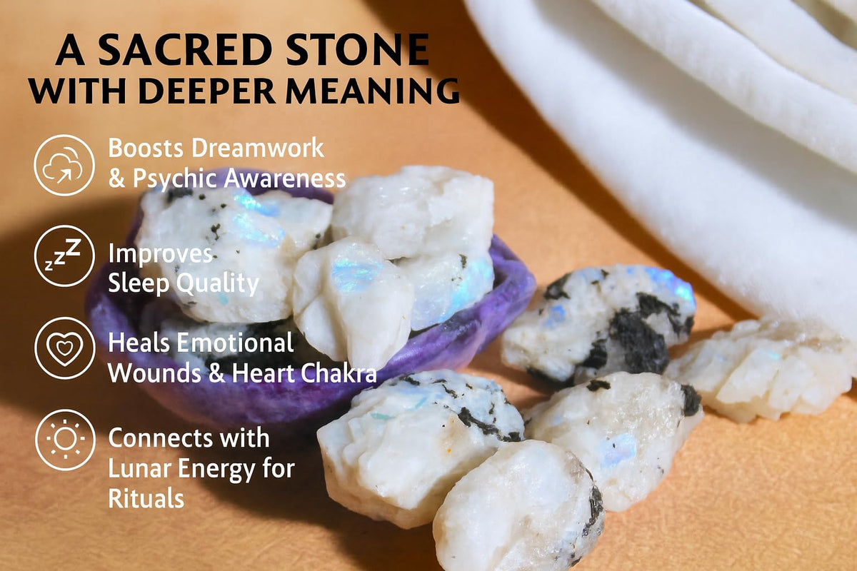 Rainbow Moonstone Raw Crystals – Large 1.25-2.0” Natural Healing Stones for Intuition, Chakra, Meditation, Reiki, Energy Work, Wire Wrapping, Tumbling & Spiritual Moon Magic Decor