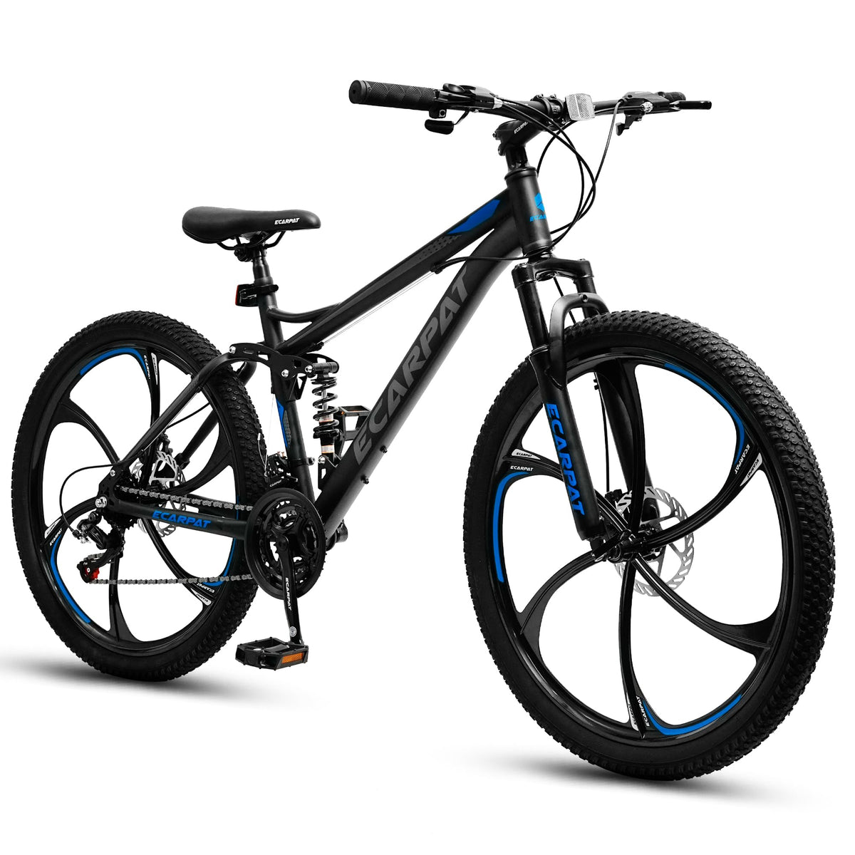 Ecarpat 26 Inch Full Suspension Mountain Bike, 21 Speeds Dual Disc Brake, Men Women Carbon Steel Mountain Bike, Adult Trail Beach Snow Commuter City Bikes