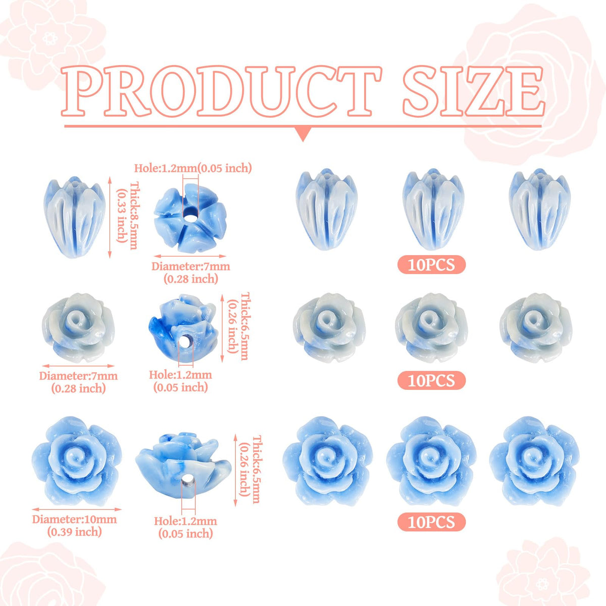 30Pcs Flower Carved Beads Cinnabar Carved Rose Beads Blue Shell Embossed Bead for Buddha Mala Necklace Bracelet Jewelry Making