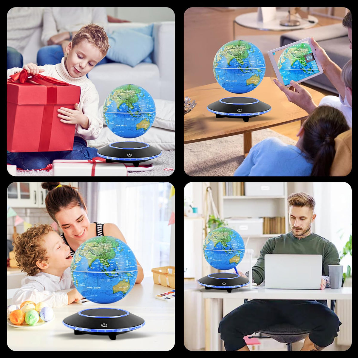 Levitating Globe with White LED Light, Magnetic Floating World Map Globes 360 Degree Rotating Display Mood Lamp Night Lights for Home Office Desk Decoration Birthday Gifts