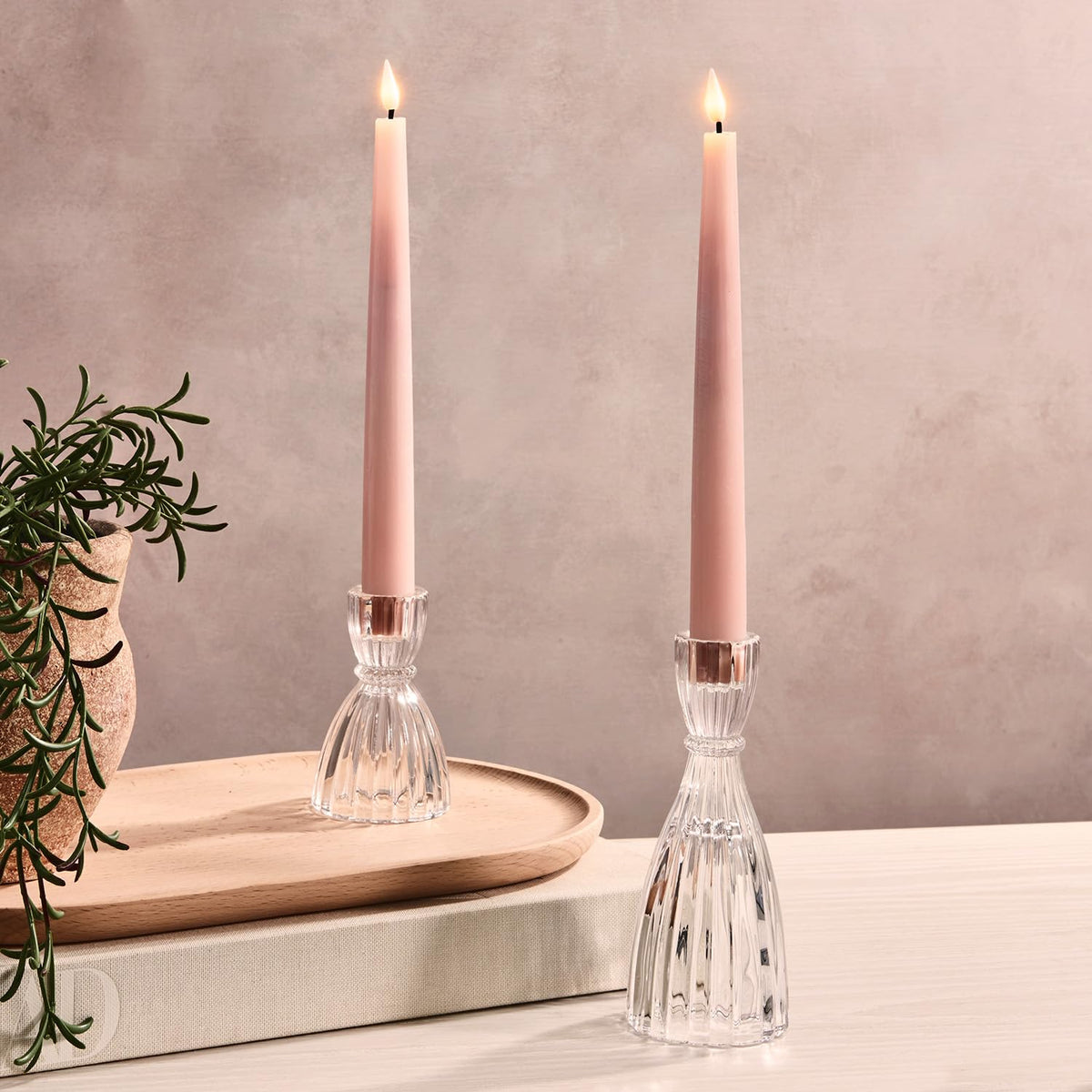 LampLust Flameless Taper Candles with Remote, 9 Inch, 4 Pack Pastel Pink Candlesticks, LED Flickering Flameless Candles for Baby Shower Gender Reveal, Summer Table Decor & Party Decorations
