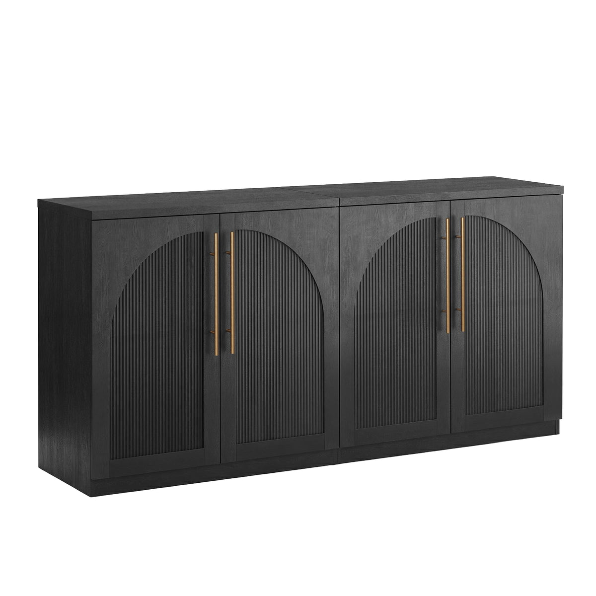 ModernMate Set of 2 Arched Sideboard Cabinets, 62" Modular Storage Buffet Table with Wave-Panel Doors, Black Wood Grain Media Console with Soft-Close Hinges for Living Room