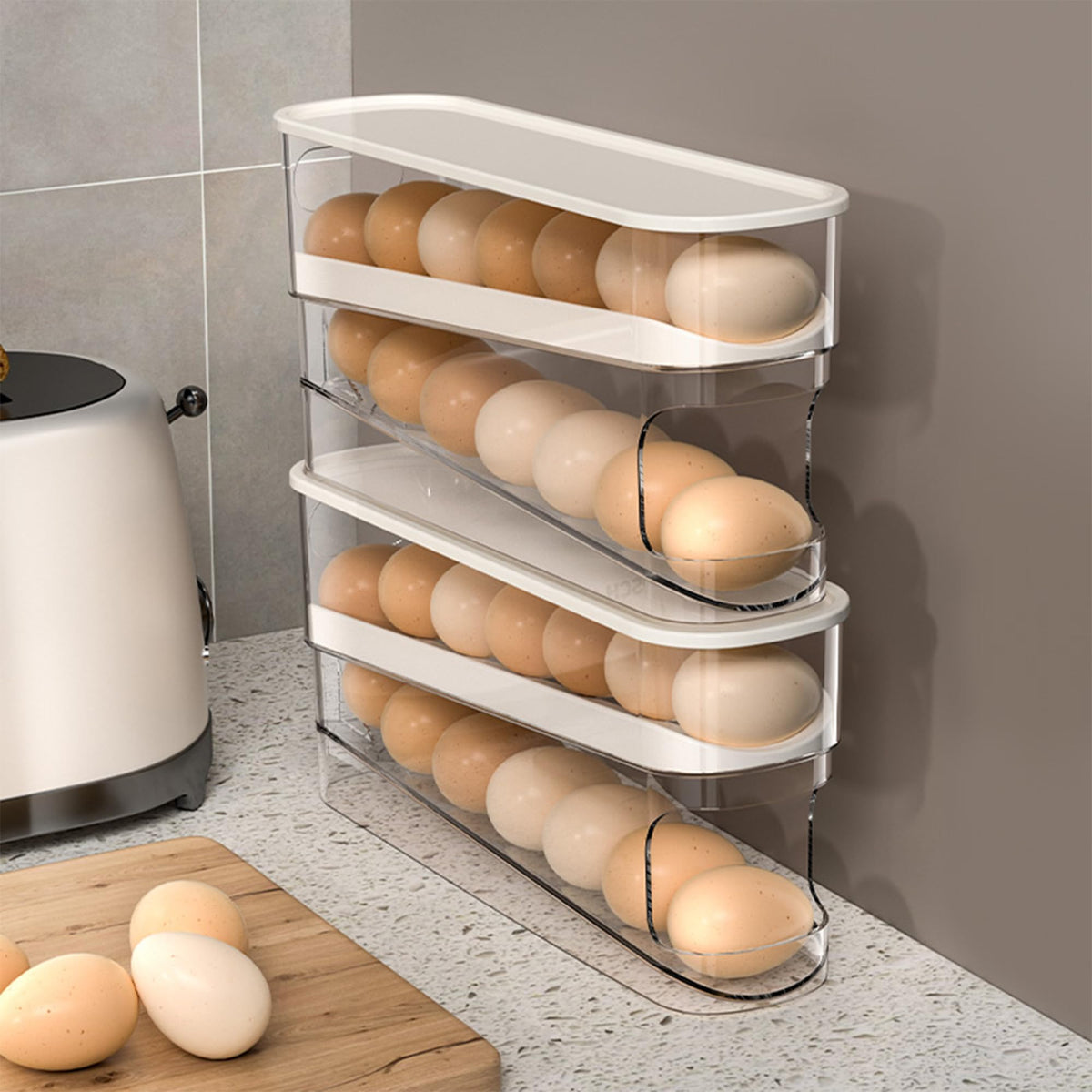 WACOI Auto Rolling Fridge Egg Organizer, Space Saving Eggs Dispenser for Refrigerator Storager, Home Egg Holder, 1 pack