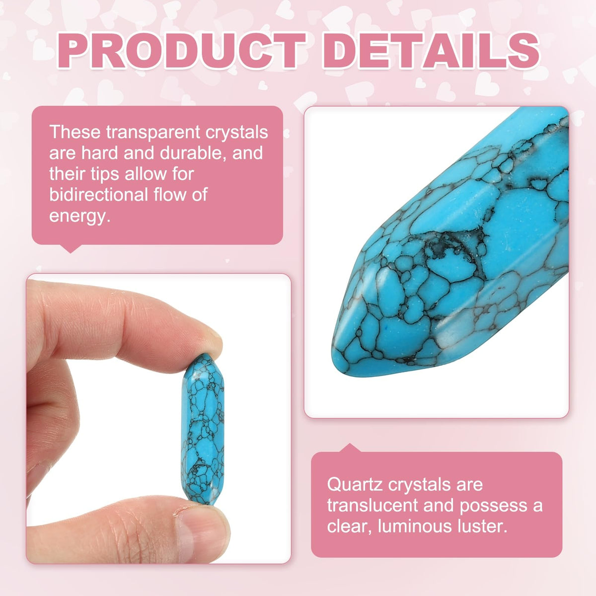 MECCANIXITY 10 Pack Blue Turquoise Quartz Crystals, Polished Crystals Bulk Hexagonal Shaped Meditation Gemstone for Jewelry Making Energy Balance Accessories Gifts