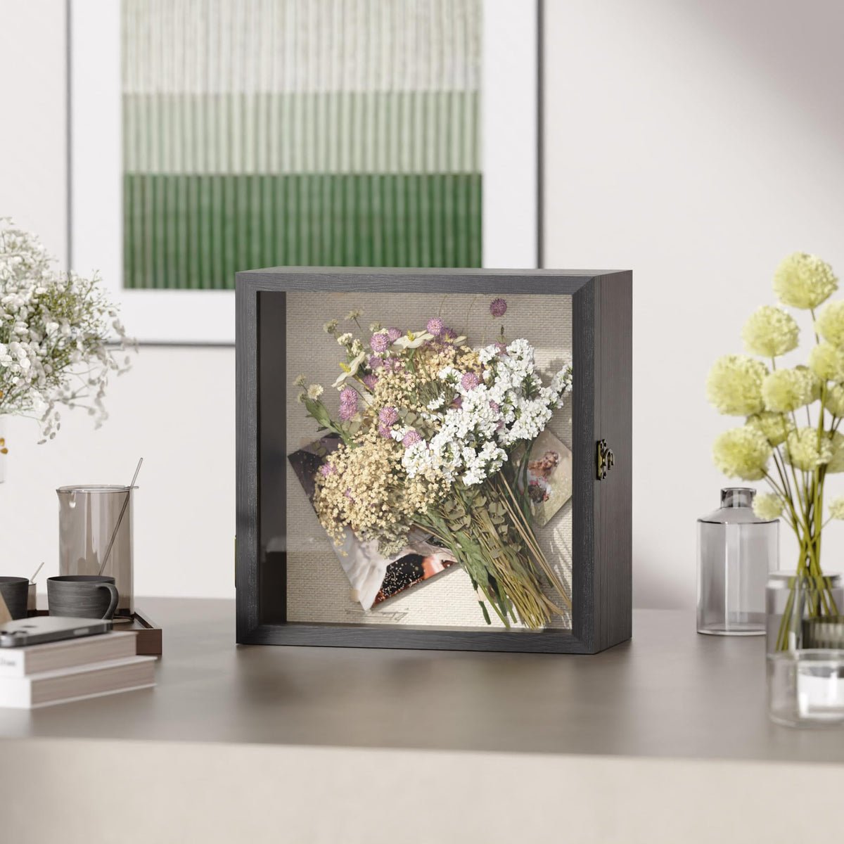 11x11 Shadow Box Frame with Acrylic Glass, Deep Large Shadow Boxes Display Cases for Tabletop and Wall Display, Memory Box for Keepsakes, Shadow Box for Flowers, Black with Linen Back
