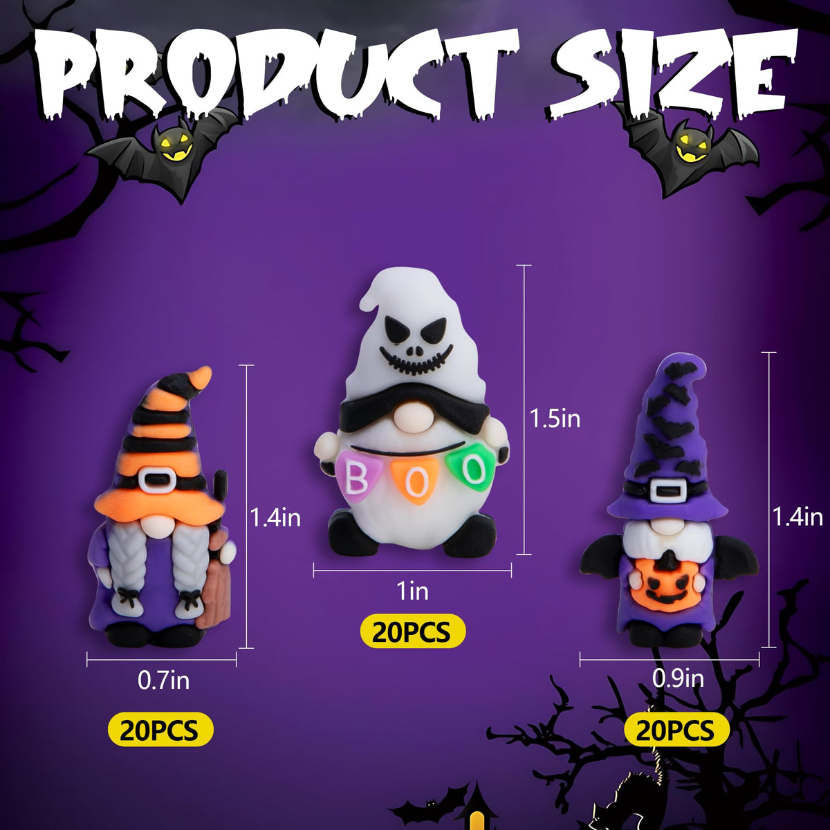 Watayo 60 Pcs Halloween Mini Gnome Figurines, Halloween Decoration Miniature Gnomes Ornaments, Pumpkin Ghost Gnomes Tiny Figurines Ornaments for Party Gifts Home Table Garden Landscape Decor