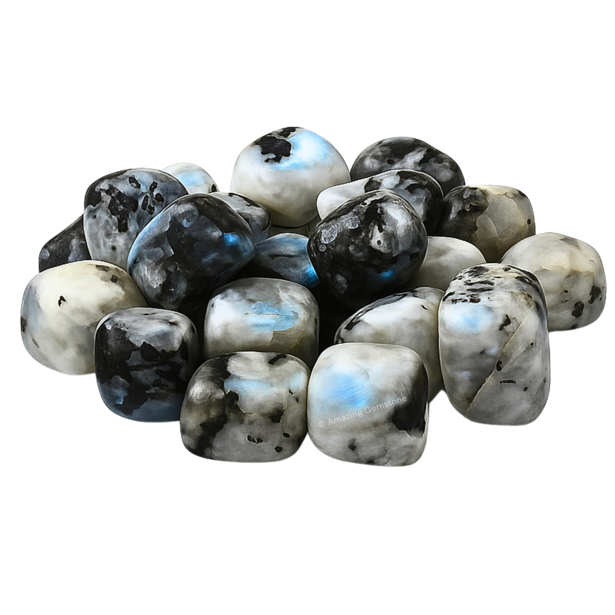 Amazing Gemstone Rainbow Moonstone Crystals and Healing Stones Tumbled - 1 oz Rainbow Moonstone Stone, Healing Stones for Energy Balance, Stress Relief - Premium Polished Gems Rocks for Meditation