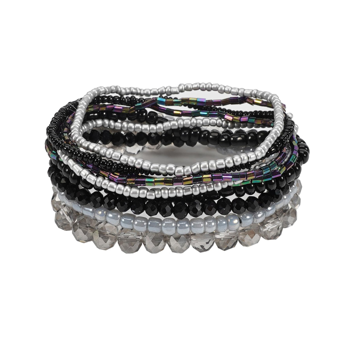 ChungLong0593 Boho Colorful Stackable Crystal Glass Beads Stretch Bracelets Multilayered Bracelets for Women Bohemian Jewelry-Black 9pcs