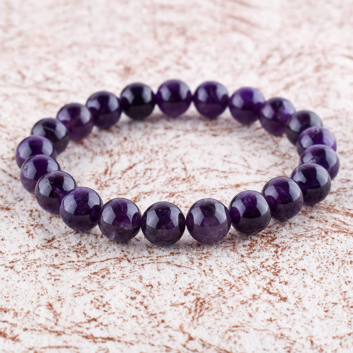 Purification Bracelet Handmade Natural Amethyst Gemstone Bracelet - Chakra Healing Crystals Stretchable Unisex Bracelet - February Birthstone - Genuine Stone Beaded Round Beads 10mm - Yoga - Bracelet