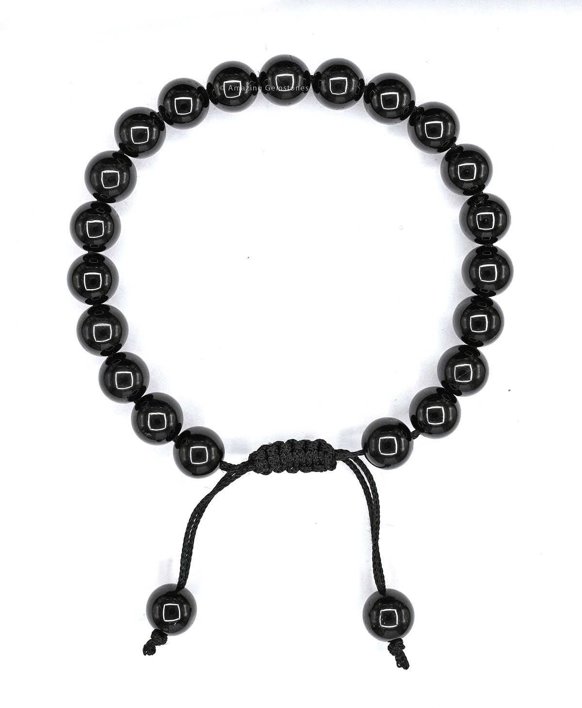 Amazing Gemstone Black Tourmaline Bracelet - Protection Healing Crystal Bracelet - 8mm Gemstone Beaded Adjustable Bracelet Pulseras Para Hombres Mujer Stocking Stuffers (Black Tourmaline Onyx)