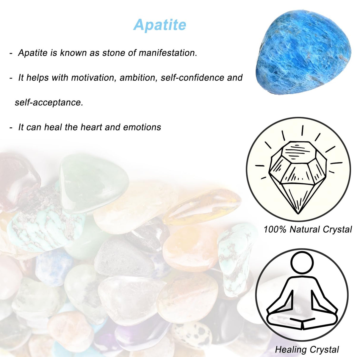 Erliway Apatite Healing Crystal Stones, 1.25-2.0" Large Reiki Healing Gemstones Natural Tumbled Polished Stones for Energy Witchcraft Therapy Meditation