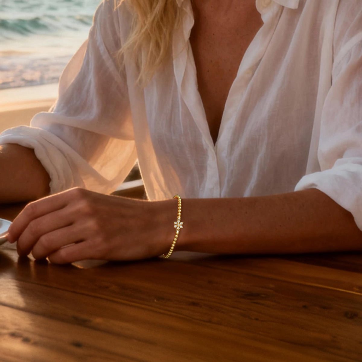 HZDK Beaded Bracelets for Women - 14K Gold Plated Dainty Beaded Bracelets for Women Stackable Charm Bracelet Trend Jewelry Stretch Bead Bracelet Gifts