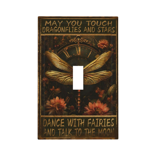 Dragonfly Floral Vintage Talk To The Moon Decorative Light Switch Cover 1 Gang Single Toggle Device Electrical Faceplate Switchplates Decorator Outlet Wall Plate for Farmhouse Bedroom Decor
