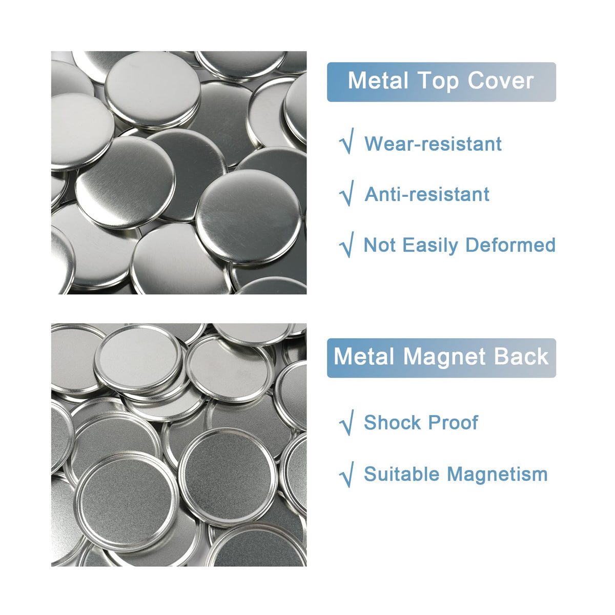 Happizza 100 Sets Button Maker Supplies for Fridge Magnet Maker Machine 58mm/2.25 inch, Including Metal Cover, Metal Back Cover, Clear Film, Blank Paper, Soft Magnet and Gasket