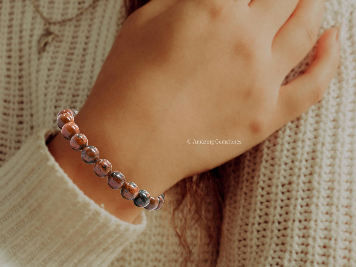 Amazing Gemstone Mahogany Obsidian Bracelet for Women Men's Gifts - Protection Healing Crystal Bracelet - 8mm Gemstones Beaded Adjustable Bracelet Pulseras Para Hombres Mujer Stocking Stuffers