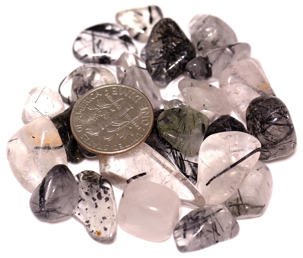 ZenQ 1 lb Black Rutilated Quartz Tumbled Stone Chips Crushed Natural Crystal Quartz Pieces
