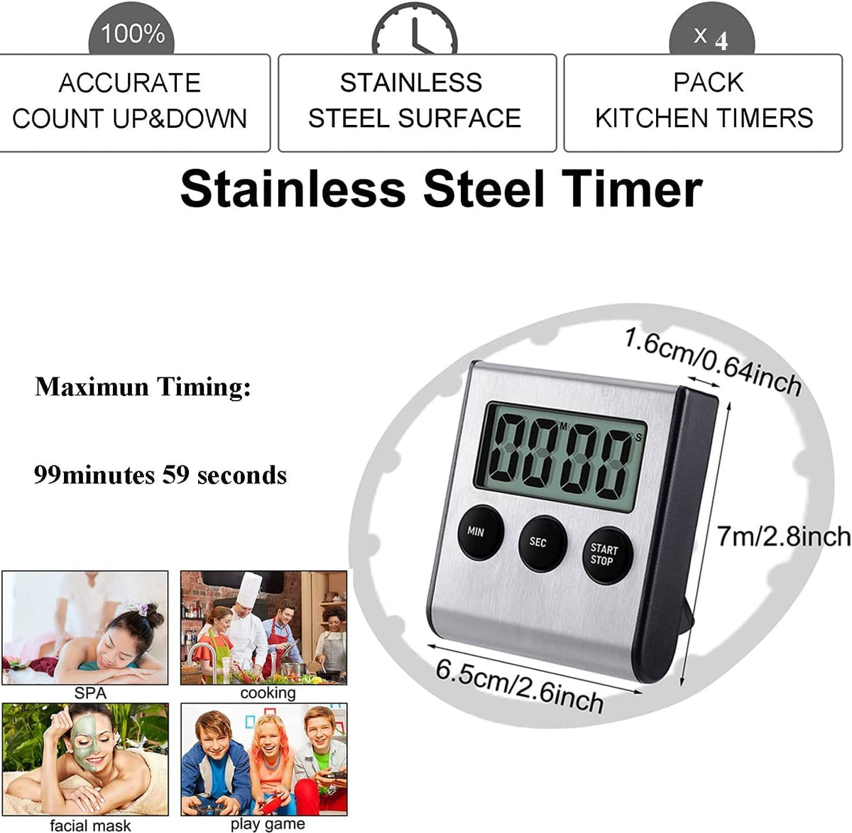 2 Pack Digital Magnetic Countdown Timer with Loud Alarm for Cooking, Baking, Sports Games
