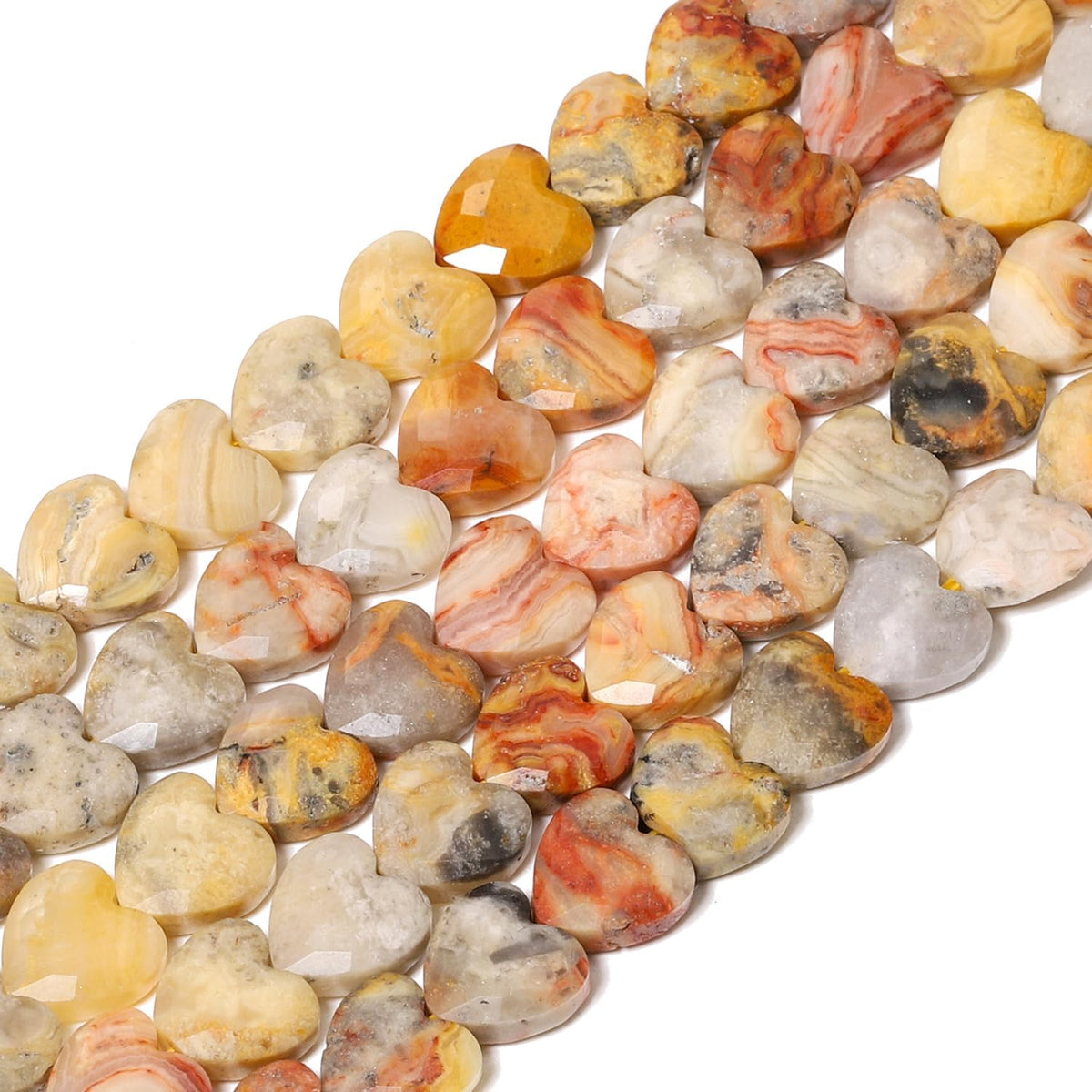 Nitopupu 22pcs Faceted Heart Stone Beads Natural Crazy Lace Agate Bead 8mm Crystals and Healing Stones for Jewelry Making Supplies,Friendship Bracelet Kit,Love Gifts