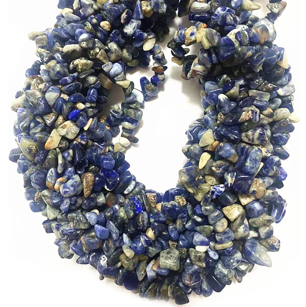 jodaying 7-8mm Natural Blue Sodalite Gemstone Chips Healing Gravel Bracelets Necklace Kit Irregular Tumble Stone Beads DIY Crafts Design Jewelry Making 32"