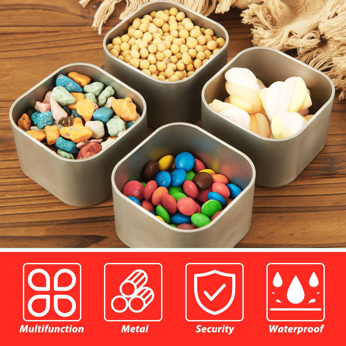 LDXDRU 20Pcs 8oz Metal Tin Cans, Square Empty Containers with Clear Top, Tin Containers With Lids for Candles Salve Cosmetic Candies Food Storage