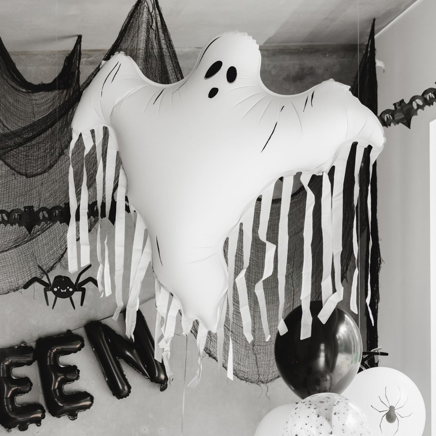 Large Ghost Balloons PartyDeco 36.6 x 33.8 Inch Large White Ghost Foil Balloon with Tassels Spooky Birthday Decoration