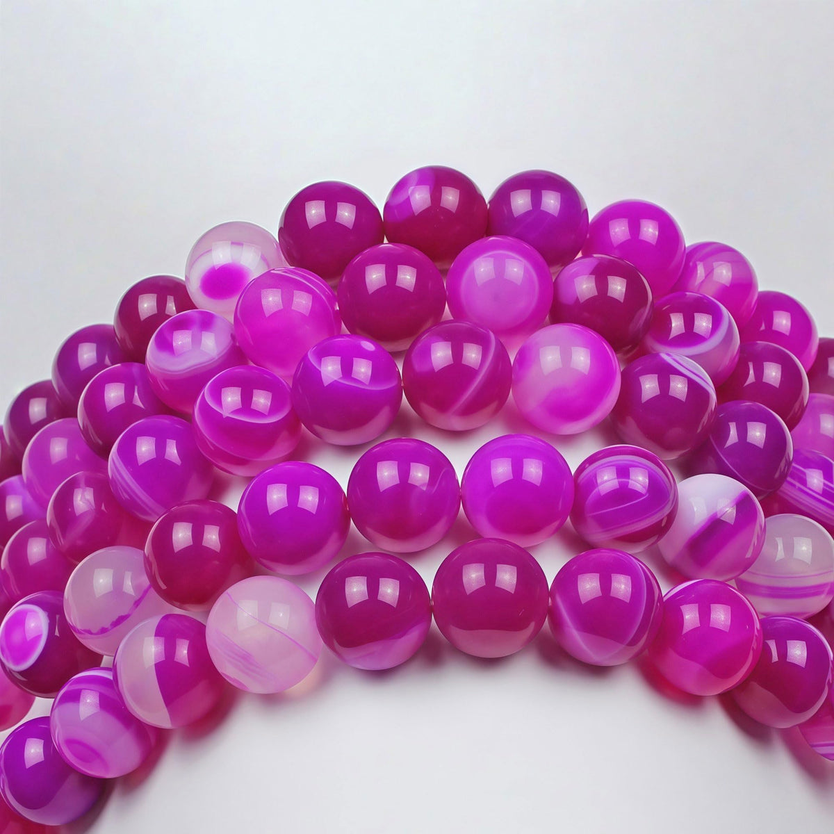 MJDCB Natural Stone Beads Rose Red Stripe Agate Round Loose Beads for Jewelry Making DIY Bracelet Necklace (12mm)