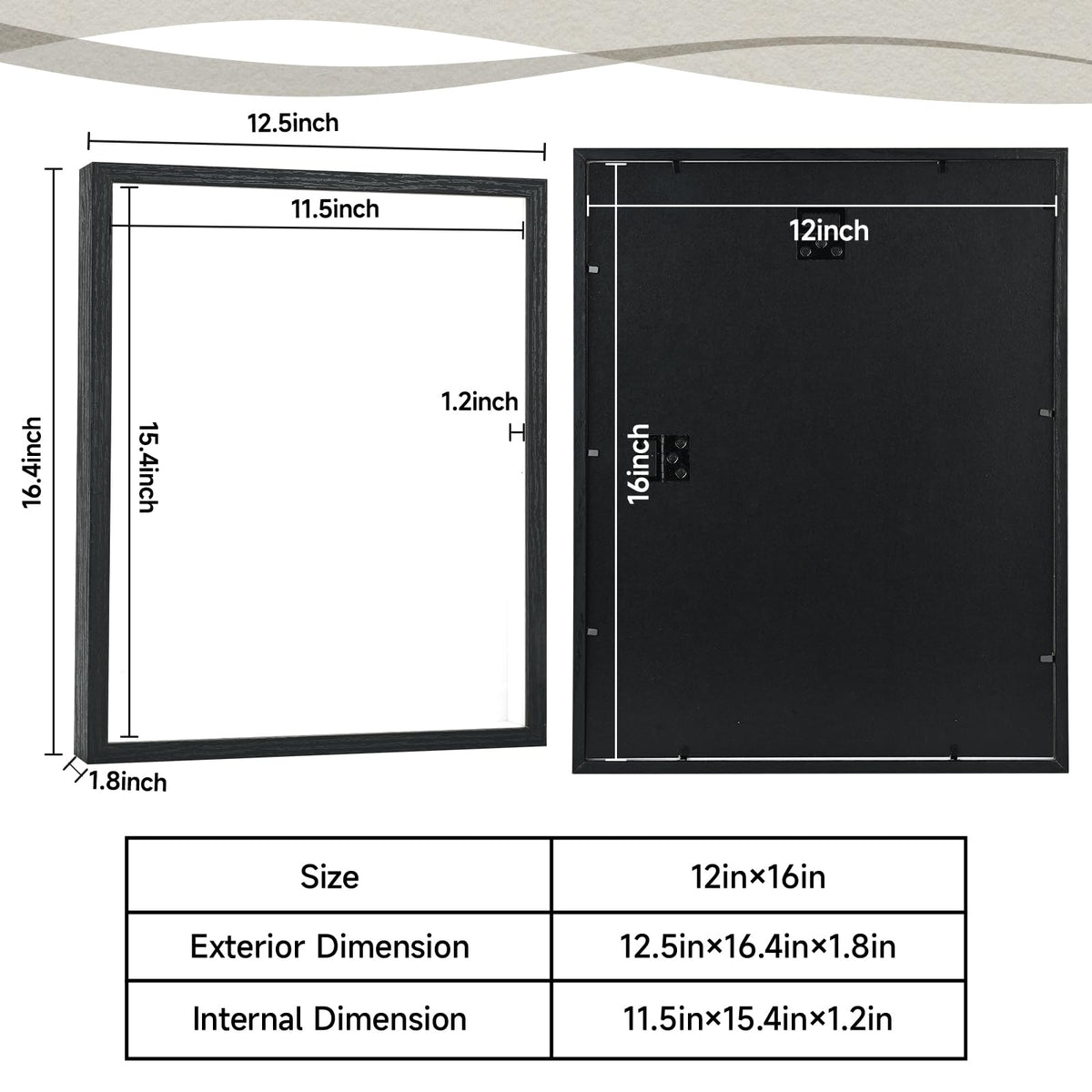 12×16 Shadow Box Frame Display Case for Baby Keepsakes, Wedding Photos, Sports Tickets, Dried Flowers, Crafts Memorabilia Wall Decor(12×16，Black)